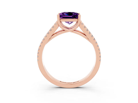 Rose gold Princess Cut Amethyst Solitaire Engagement Ring with Split Shank Pavé Band_3
