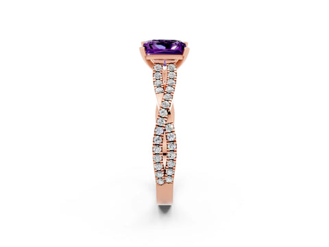 Rose gold Princess Cut Amethyst Solitaire Engagement Ring with Twisted Pavé Band and Four-Prong Setting_14