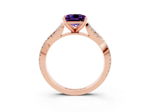 Rose gold Princess Cut Amethyst Solitaire Engagement Ring with Twisted Pavé Band and Four-Prong Setting_15