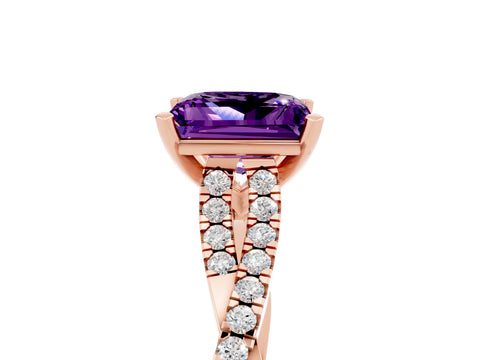 Rose gold Princess Cut Amethyst Solitaire Engagement Ring with Twisted Pavé Band and Four-Prong Setting_17