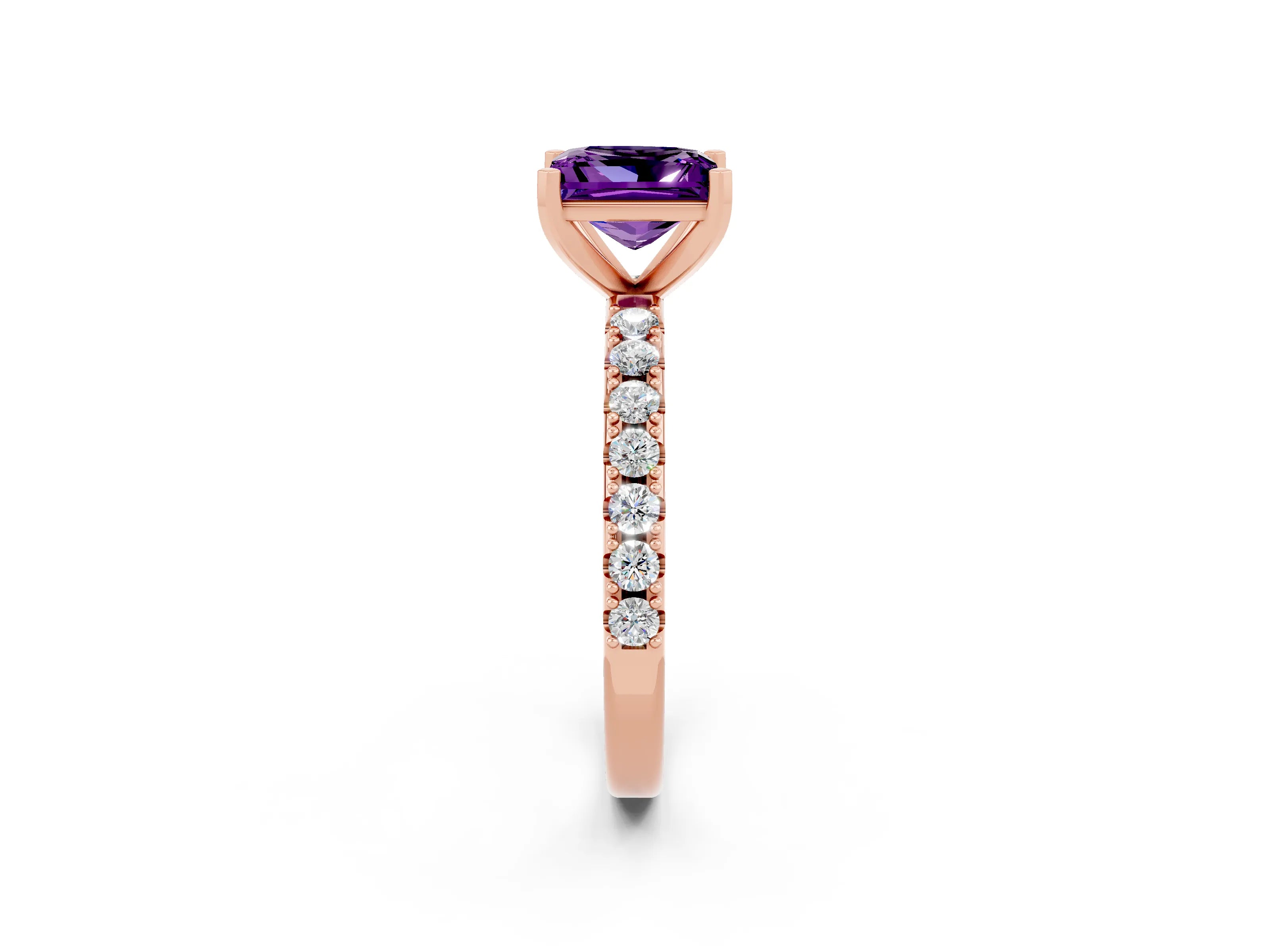 Rose gold Princess Cut Amethyst Solitaire Pavé Band with Four-Prong Setting_2