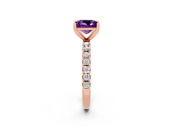 Rose gold Princess Cut Amethyst Solitaire Pavé Band with Four-Prong Setting