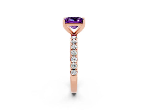 Rose gold Princess Cut Amethyst Solitaire Pavé Band with Four-Prong Setting_2