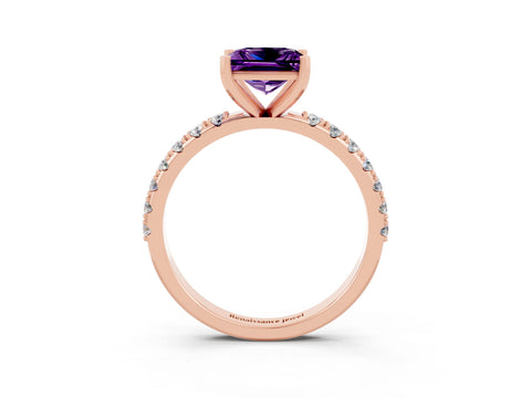 Rose gold Princess Cut Amethyst Solitaire Pavé Band with Four-Prong Setting_3