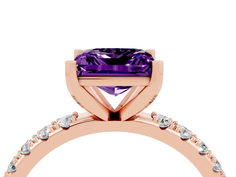 Rose gold Princess Cut Amethyst Solitaire Pavé Band with Four-Prong Setting_4