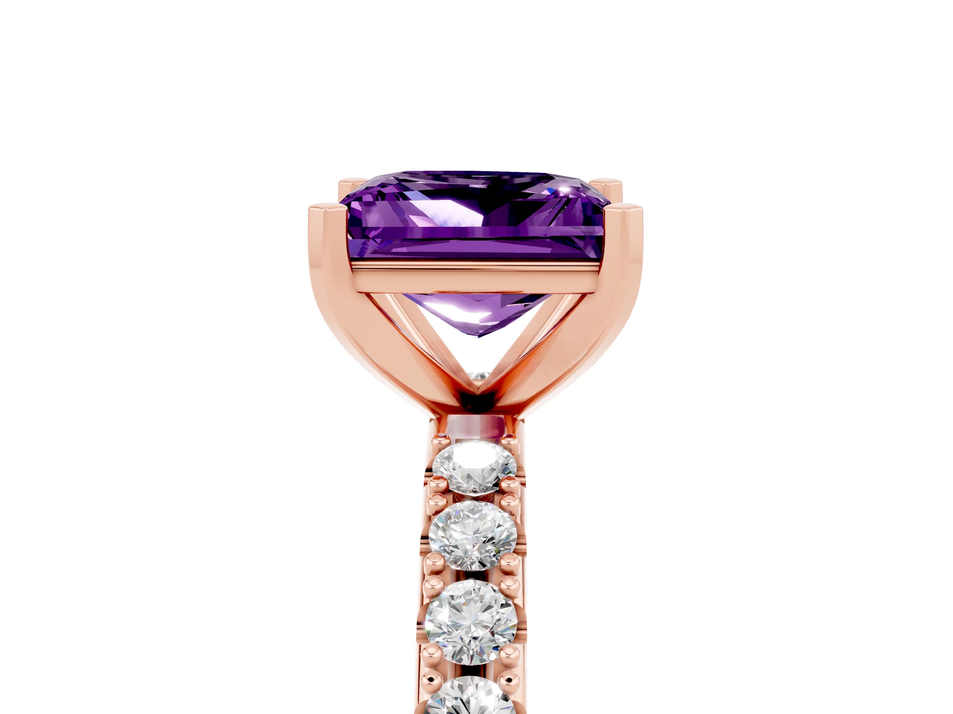 Rose gold Princess Cut Amethyst Solitaire Pavé Band with Four-Prong Setting_5