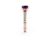Rose gold Princess Cut Amethyst Solitaire Pavé Engagement Ring with Round Band and Prong Setting_14