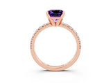 Rose gold Princess Cut Amethyst Solitaire Pavé Engagement Ring with Round Band and Prong Setting_15