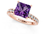 Rose gold Princess Cut Amethyst Solitaire Pavé Engagement Ring with Round Band and Prong Setting_73