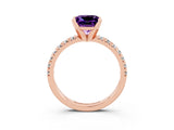 Rose gold Princess Cut Amethyst Solitaire Pavé Engagement Ring with Round Band and Prong Setting_75