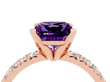 Rose gold Princess Cut Amethyst Solitaire Pavé Engagement Ring with Round Band and Prong Setting_76