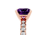Rose gold Princess Cut Amethyst Solitaire Pavé Engagement Ring with Round Band and Prong Setting_77