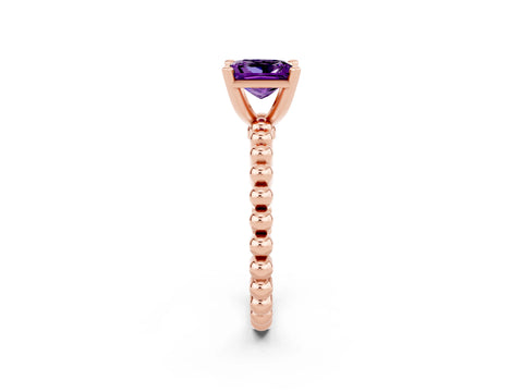 Rose gold Princess Cut Amethyst Solitaire Ring with Beaded Band and Prong Setting_2