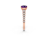 Rose gold Princess Cut Amethyst Solitaire Ring with Cathedral Setting and Pavé Band_2