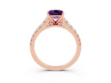 Rose gold Princess Cut Amethyst Solitaire Ring with Cathedral Setting and Pavé Band_3