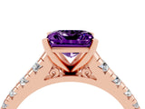 Rose gold Princess Cut Amethyst Solitaire Ring with Cathedral Setting and Pavé Band_4
