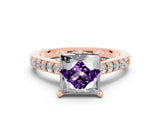 Rose gold Princess Cut Amethyst Solitaire Ring with Crossover Gallery and Round  Pavé Band_12
