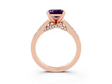Rose gold Princess Cut Amethyst Solitaire Ring with Crossover Gallery and Round  Pavé Band_15