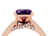Rose gold Princess Cut Amethyst Solitaire Ring with Crossover Gallery and Round  Pavé Band_16