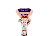 Rose gold Princess Cut Amethyst Solitaire Ring with Crossover Gallery and Round  Pavé Band_17