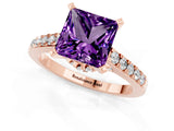 Rose gold Princess Cut Amethyst Solitaire Ring with Crossover Gallery and Round  Pavé Band_37