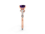 Rose gold Princess Cut Amethyst Solitaire Ring with Crossover Gallery and Round  Pavé Band_38