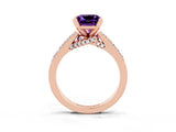 Rose gold Princess Cut Amethyst Solitaire Ring with Crossover Gallery and Round  Pavé Band_39