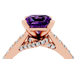 Rose gold Princess Cut Amethyst Solitaire Ring with Crossover Gallery and Round  Pavé Band_40