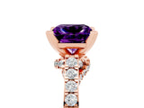 Rose gold Princess Cut Amethyst Solitaire Ring with Crossover Gallery and Round  Pavé Band_41