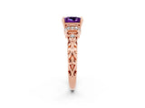 Rose gold Princess Cut Amethyst Solitaire Ring with Filigree Band and Four-Prong Setting_26