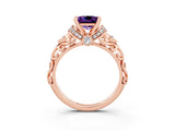 Rose gold Princess Cut Amethyst Solitaire Ring with Filigree Band and Four-Prong Setting_27