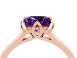 Rose gold Princess Cut Amethyst Solitaire Ring with Flower Prong Setting and Classic Band_16