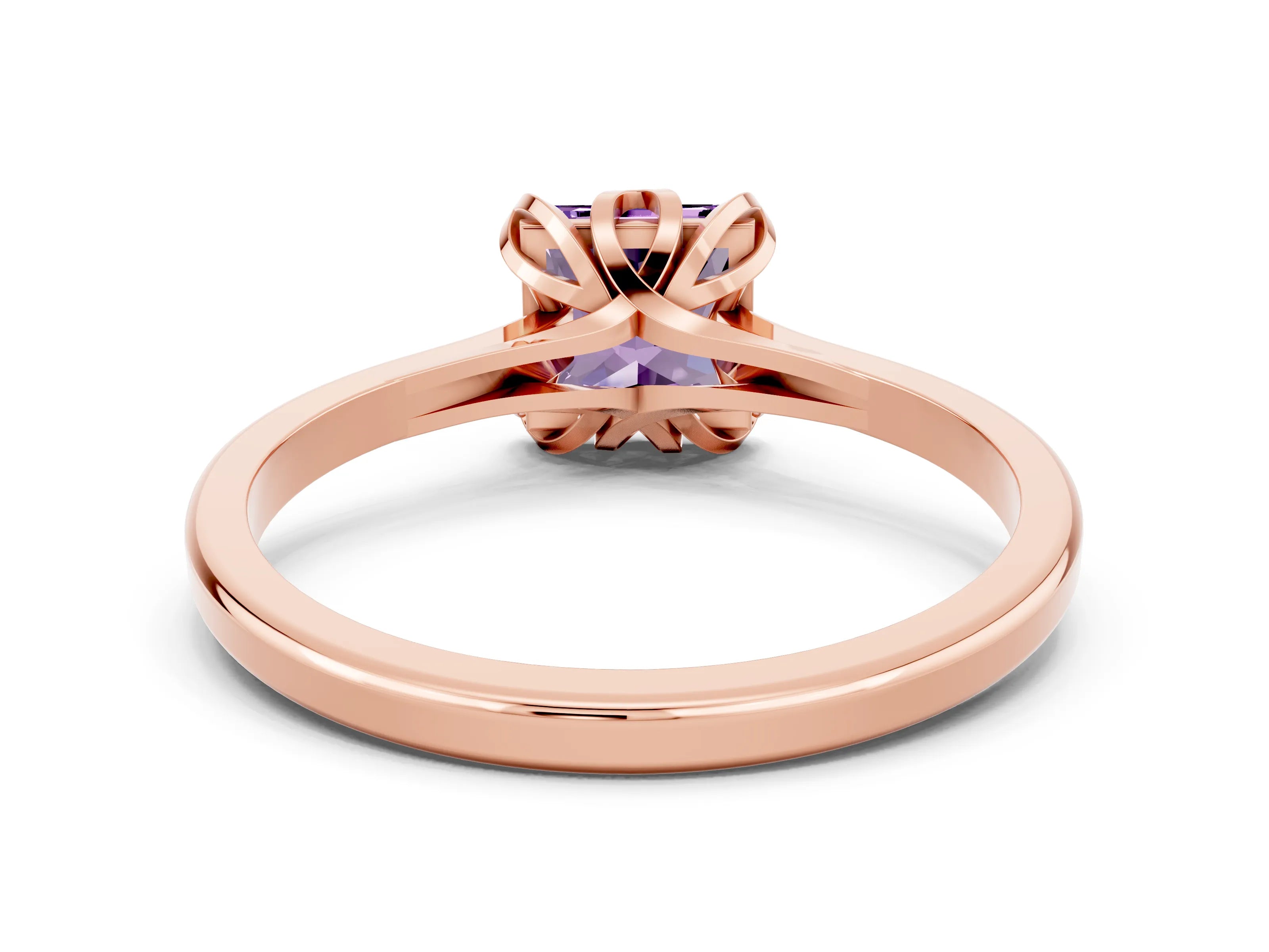Rose gold Princess Cut Amethyst Solitaire Ring with Flower Prong Setting and Classic Band_36