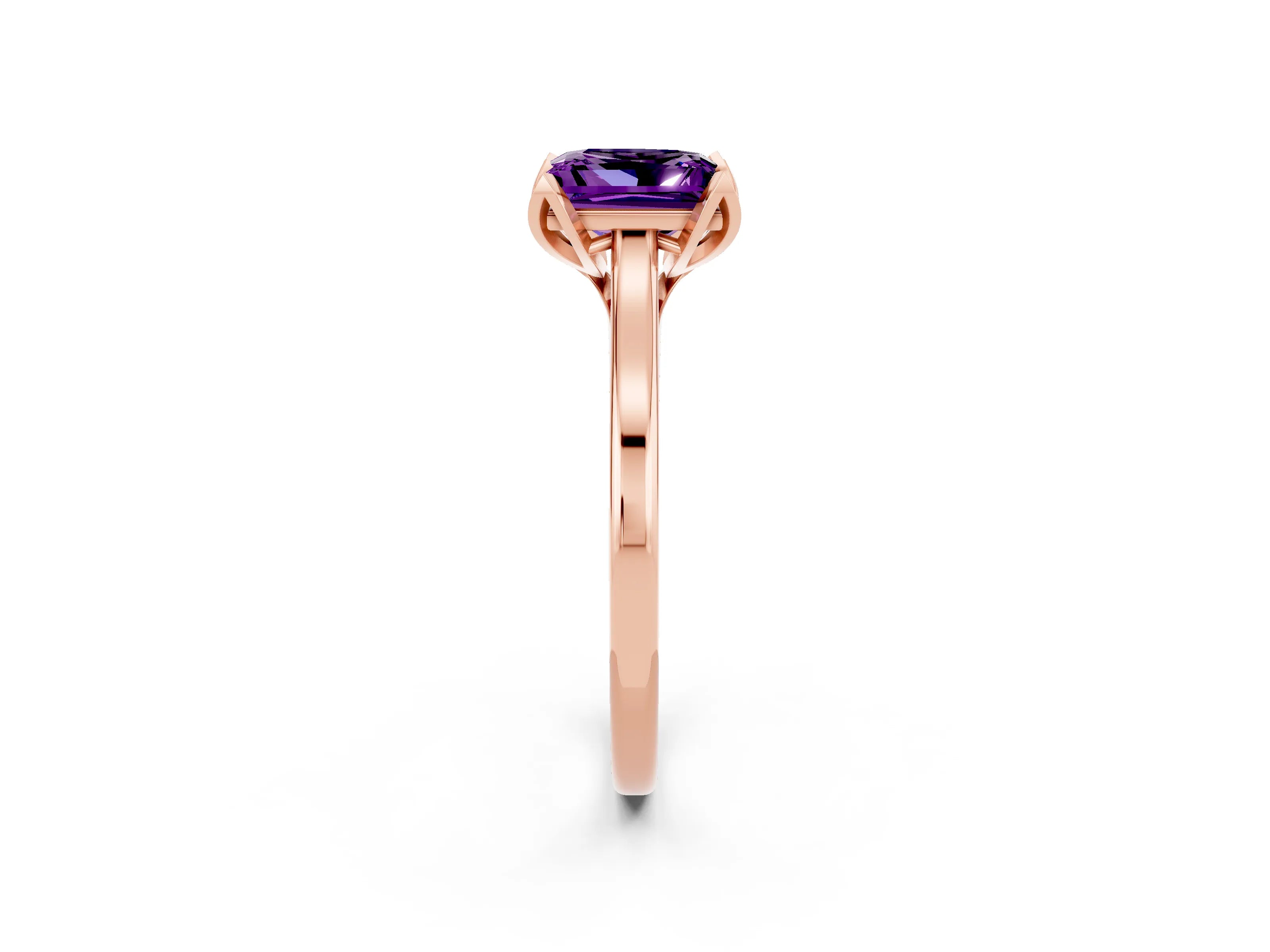Rose gold Princess Cut Amethyst Solitaire Ring with Flower Prong Setting and Classic Band_38