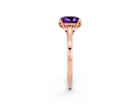 Rose gold Princess Cut Amethyst Solitaire Ring with Flower Prong Setting and Classic Band_38