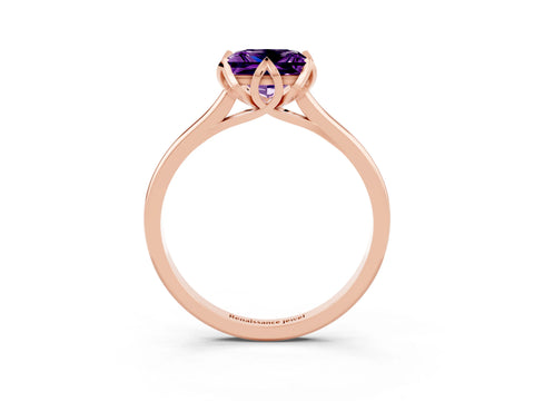 Rose gold Princess Cut Amethyst Solitaire Ring with Flower Prong Setting and Classic Band_39