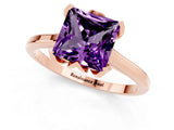 Rose gold Princess Cut Amethyst Solitaire Ring with Flower Prong Setting and Classic Band_49