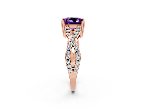 Rose gold Princess Cut Amethyst Solitaire Ring with Four-Prong Setting and Twisted Pavé Band_2