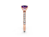 Rose gold Princess Cut Amethyst Solitaire Ring with Pavé Accents and Four-Prong Setting_2