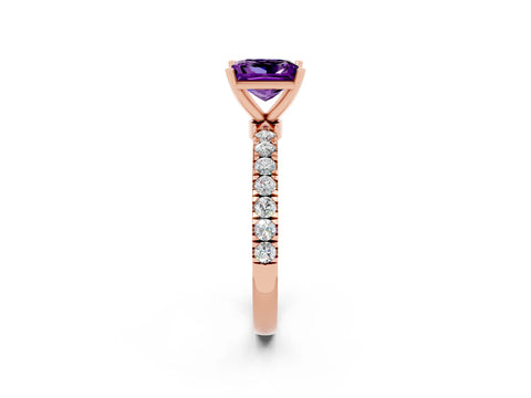 Rose gold Princess Cut Amethyst Solitaire Ring with Pavé Accents and Four-Prong Setting_2