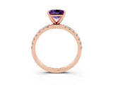 Rose gold Princess Cut Amethyst Solitaire Ring with Pavé Accents and Four-Prong Setting_3