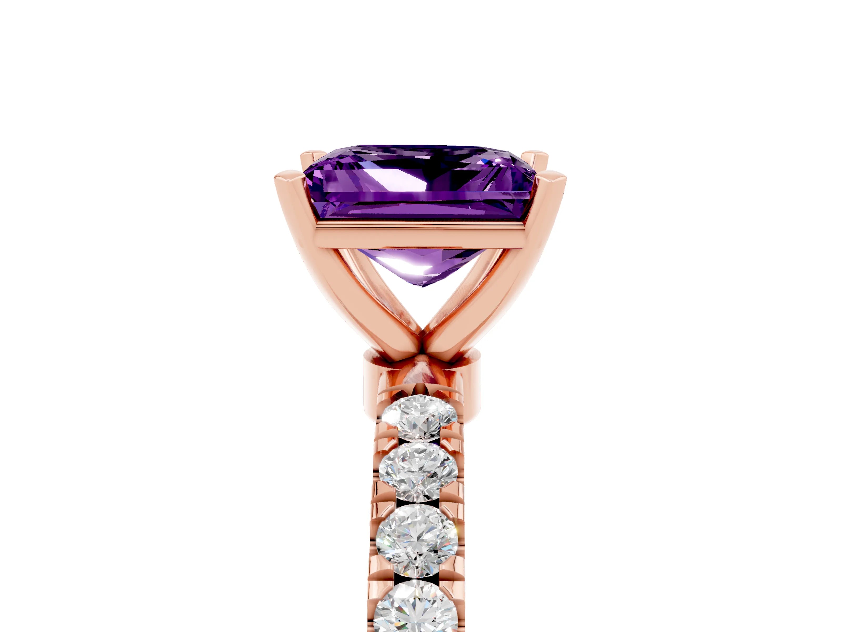 Rose gold Princess Cut Amethyst Solitaire Ring with Pavé Accents and Four-Prong Setting_5