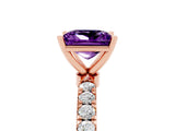 Rose gold Princess Cut Amethyst Solitaire Ring with Pavé Accents and Four-Prong Setting_5