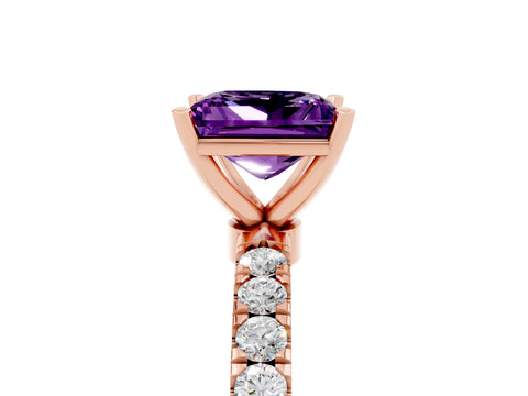 Rose gold Princess Cut Amethyst Solitaire Ring with Pavé Accents and Four-Prong Setting_5