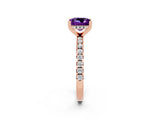 Rose gold Princess Cut Amethyst Solitaire Ring with Pavé Band and Four-Prong Setting_14