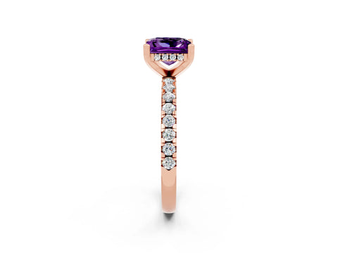 Rose gold Princess Cut Amethyst Solitaire Ring with Pavé Band and Four-Prong Setting_14