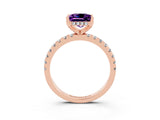 Rose gold Princess Cut Amethyst Solitaire Ring with Pavé Band and Four-Prong Setting_15