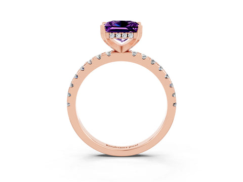 Rose gold Princess Cut Amethyst Solitaire Ring with Pavé Band and Four-Prong Setting_15