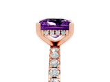 Rose gold Princess Cut Amethyst Solitaire Ring with Pavé Band and Four-Prong Setting_17