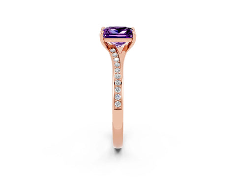 Rose gold Princess Cut Amethyst Solitaire Ring with Pavé Band and Prong Setting_14